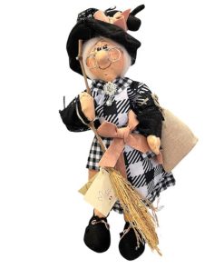 Befana Vestito Nero e bianco e spilla gioiello